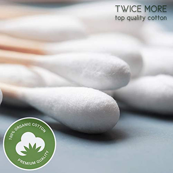 Premium Organic 500 Bamboo Cotton Swabs, Compostable Zero Waste Disposable Eco Friendly, 2 packs