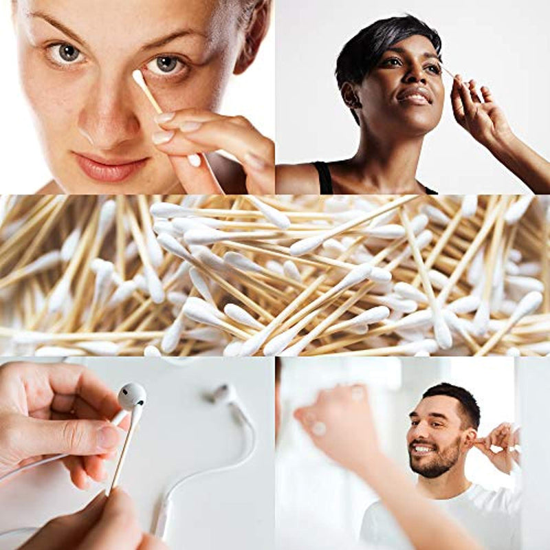 Premium Organic 500 Bamboo Cotton Swabs, Compostable Zero Waste Disposable Eco Friendly, 2 packs
