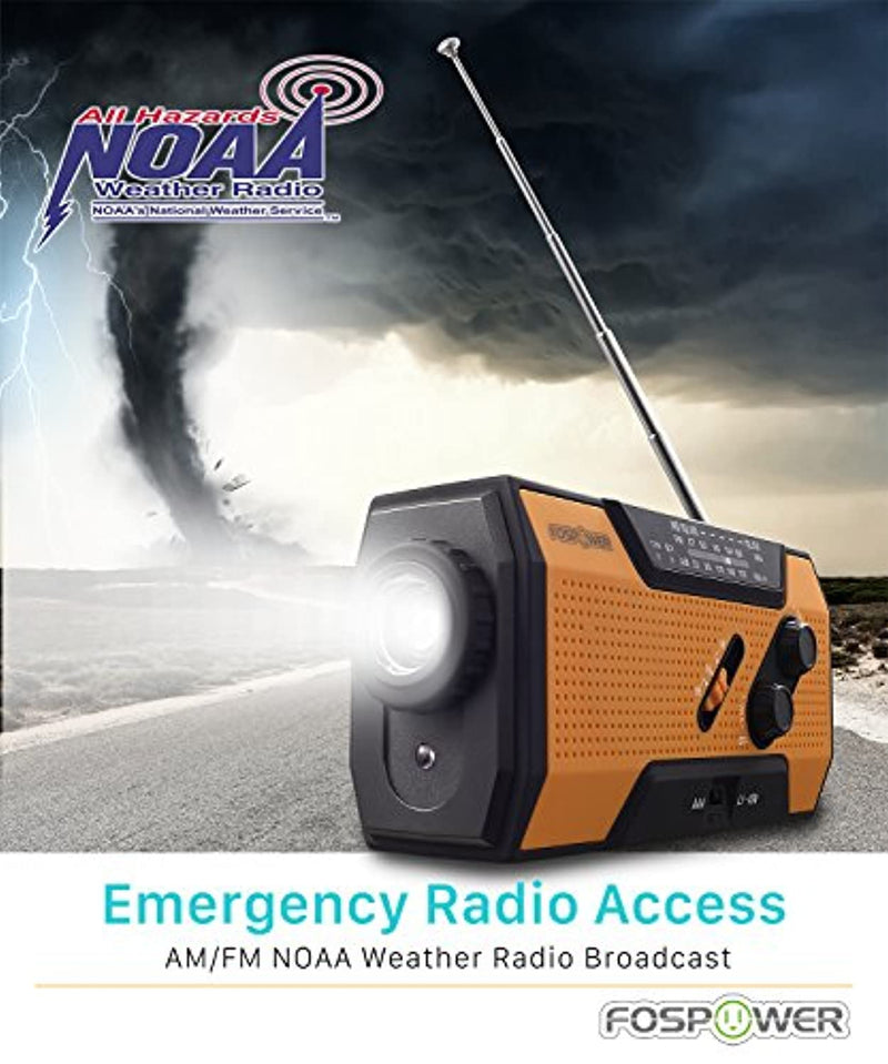 Emergency Solar Hand Crank Portable Radio Household Outdoor Emergency with AM/FM, LED Flashlight, Lamp, 2000mAh Power Bank USB Charger, SOS Alarm