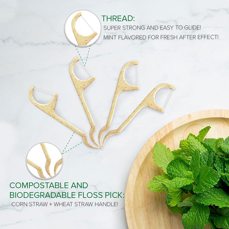 Natural Dental Floss Picks - Eco Friendly Cruelty Free Vegan Biodegradable Compostable BPA Free Zero Waste Packaging