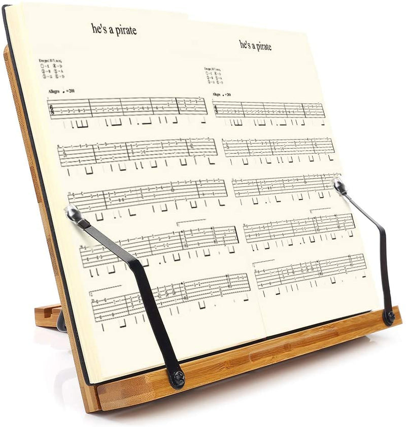 Bamboo Book Stand, Adjustable Book Holder Tray