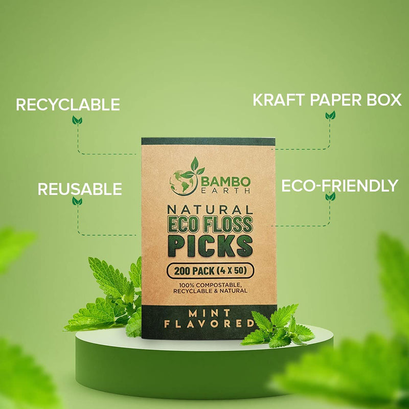 Natural Dental Floss Picks - Eco Friendly Cruelty Free Vegan Biodegradable Compostable BPA Free Zero Waste Packaging