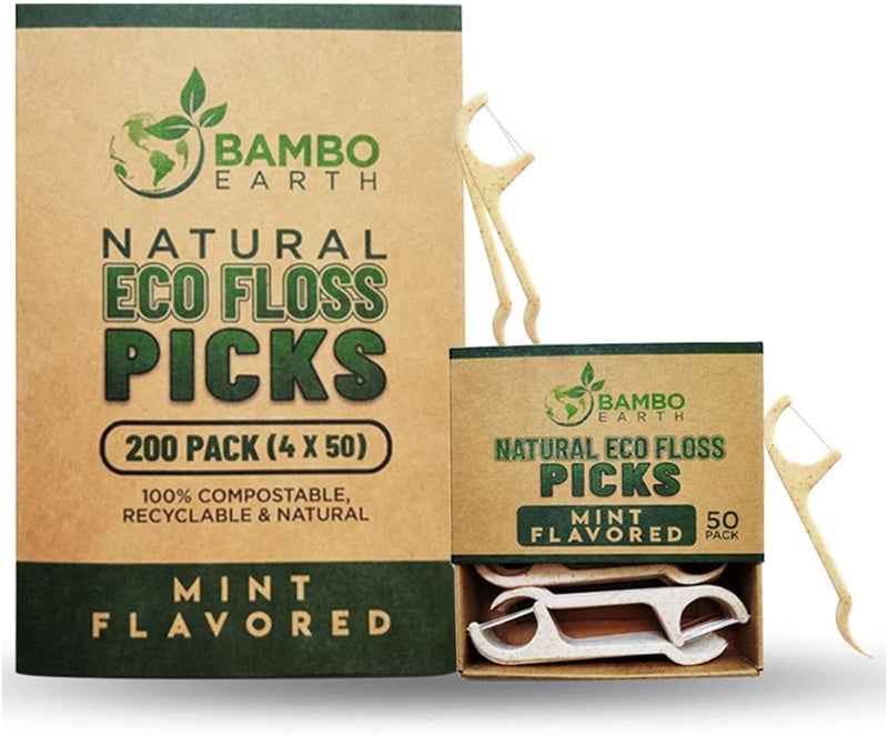 Natural Dental Floss Picks - Eco Friendly Cruelty Free Vegan Biodegradable Compostable BPA Free Zero Waste Packaging