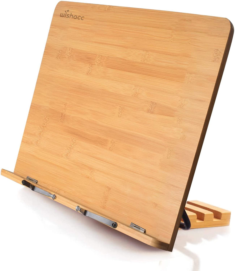 Bamboo Book Stand, Adjustable Book Holder Tray