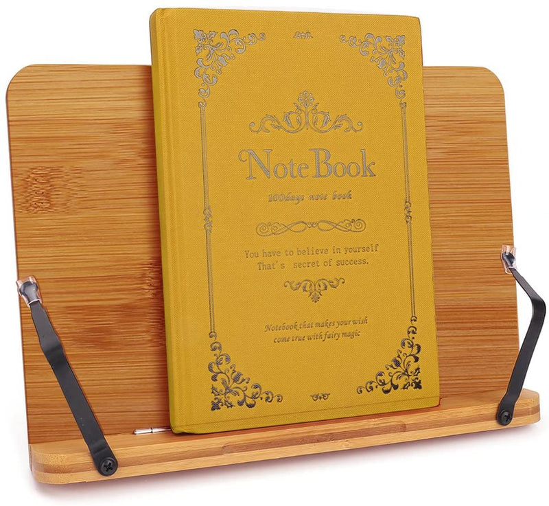 Bamboo Book Stand, Adjustable Book Holder Tray