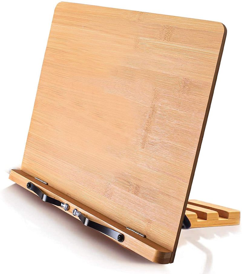 Bamboo Book Stand, Adjustable Book Holder Tray