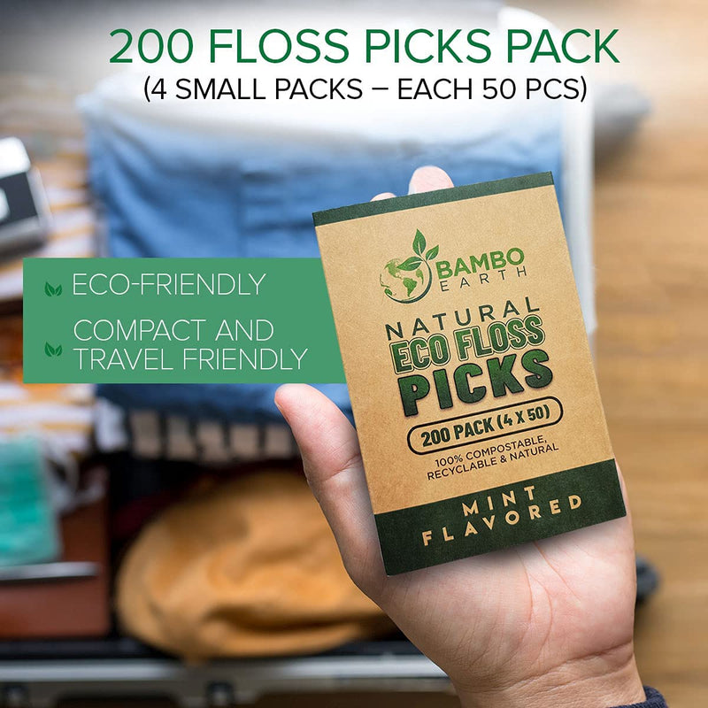 Natural Dental Floss Picks - Eco Friendly Cruelty Free Vegan Biodegradable Compostable BPA Free Zero Waste Packaging