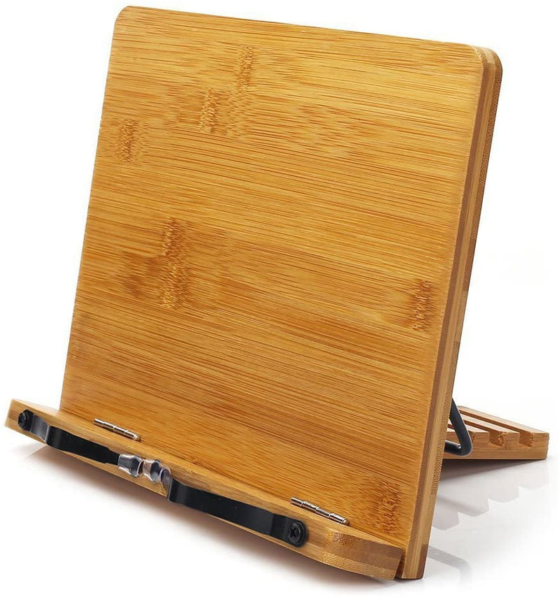 Bamboo Book Stand, Adjustable Book Holder Tray