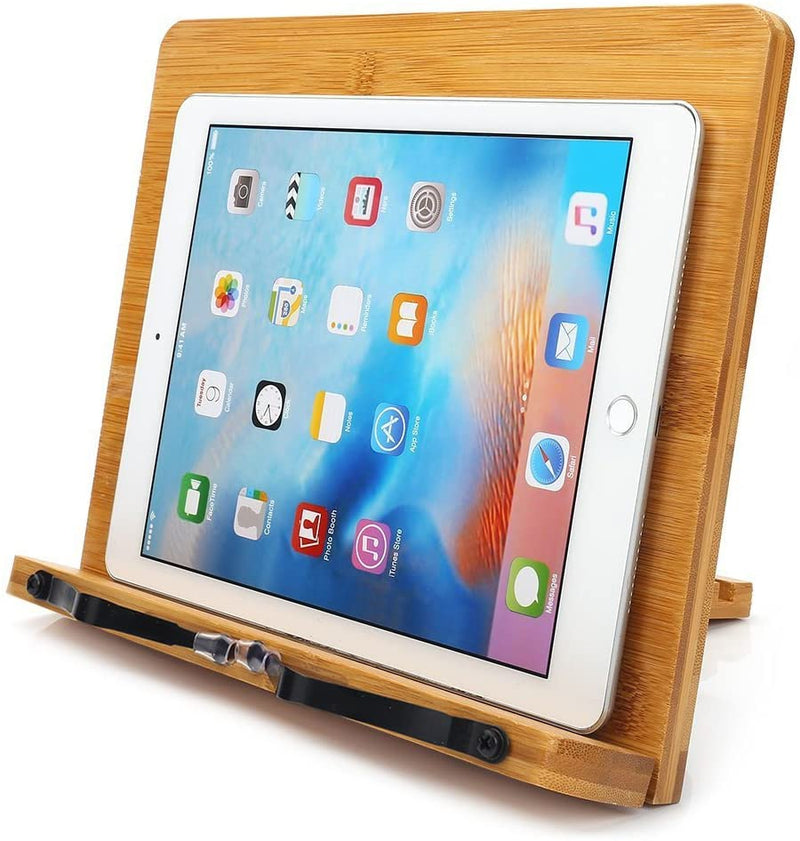 Bamboo Book Stand, Adjustable Book Holder Tray